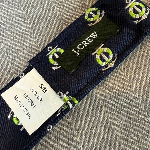 J. Crew Silk Belt Navy Blue Green Anchor Nautical S M Women's D Ring Adjustable - Picture 6 of 6